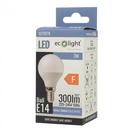 LED žiarovka P45 E14 3W 270lm 6500K studená biela Ecolight