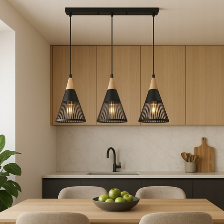 Stropné svietidlo Masterled 3x E27 čierno-hnedé závesné svietidlo Hira