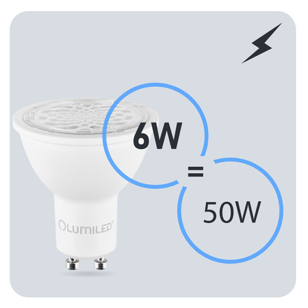 10x LED žiarovka GU10 6W = 50W 580lm 6500K studená biela nastaviteľná 24° 36° 60° LUMILED