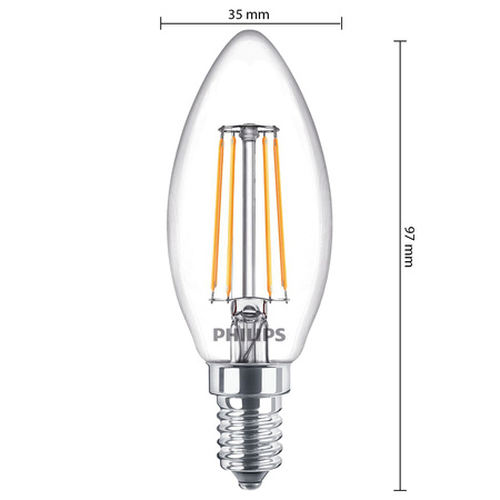 6x LED žiarovka E14 sviečka B35 4,3W = 40W 470lm 2700K teplá biela FILAMENT LED Classic Philips