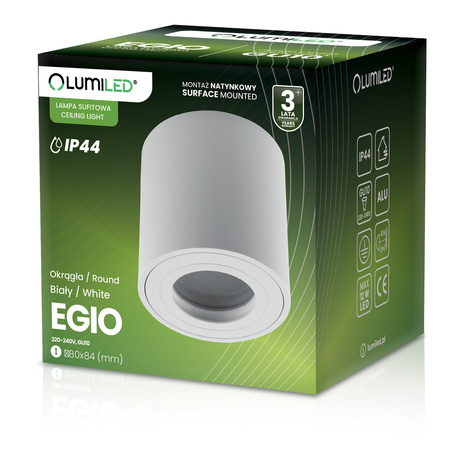 Stropné bodové svietidlo HALOGEN Tuba EGIO GU10 Round White LUMILED na povrchovú montáž