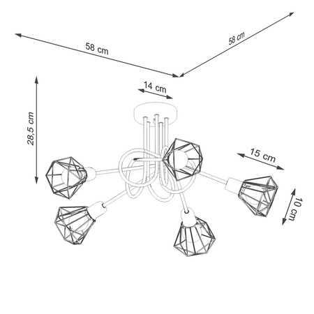 Závesné stropné svietidlo 5x E14 Luster Geometrický Geometrický čierny Moderný Artemis Sollux