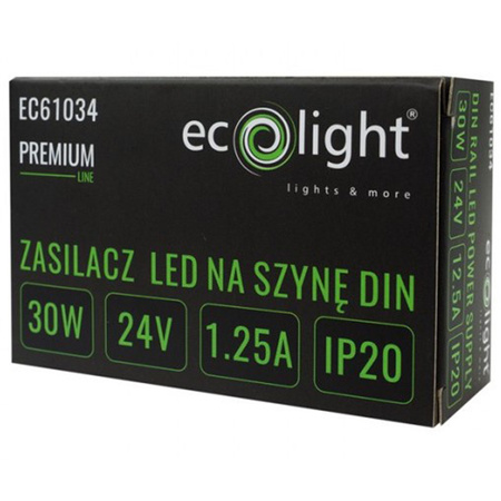 Napájací zdroj na DIN lištu pre LED pásky 30W 24V 1,25A IP20 PREMIUM Ecolight