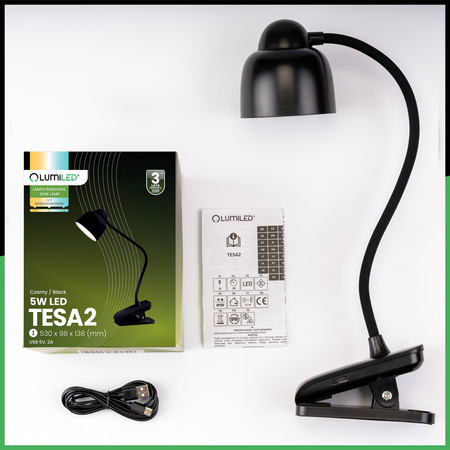 Školská stolová lampa LED 5W CCT TESA 2 Black LUMILED