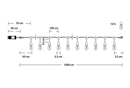 Záhradná vonkajšia svetelná reťaz Girland 10m 10x žiarovky E27 SMOKEY 6W 2200K MALUS Lumiled