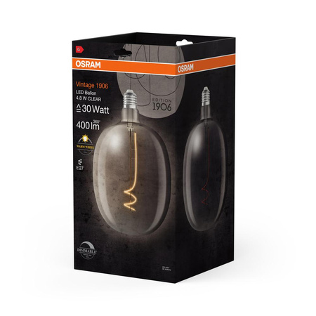 Dekoratívna LED žiarovka E27 4,8W = 30W 400lm 2700K teplá biela 320° Dimmable Vintage 1906 Osram