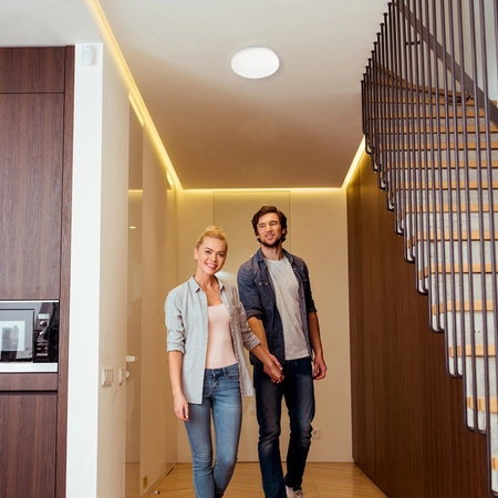 Plafond LED stropné svietidlo do kúpeľne Povrchová montáž 12W 840lm 4000K, neutrálna biela 160° so senzorom pohybu Okrúhle biele IP44 ERIK Masterled