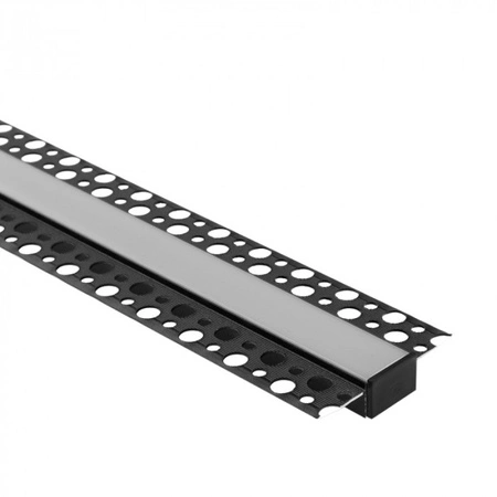 Hliníkový LED profil pre sadrokartón REGIPS široký pod omietku čierny 1m s matným difúzorom pre LED pásy + krytky Ecolight GPS series