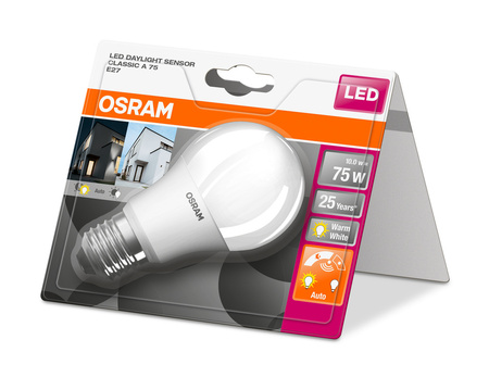 LED žiarovka A60 E27 10W = 75W 1055lm 2700K teplá biela 240°Twilight Sensor Classic Osram