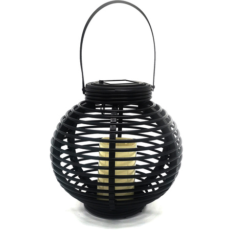 Záhradné LED solárne závesné svietidlo čierne oválne s efektom plameňa