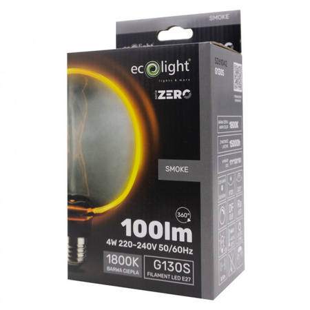 LED žiarovka G130 E27 4W 100lm 1800K teplá biela FILAMENT Dekoratívne osvetlenie ZERO Ecolight