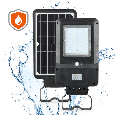 Solárne LED priemyselné pouličné lampy 15W 1600lm 4000K neutrálna biela so senzorom pohybu a súmraku IP65 Čierna ulica Kobi