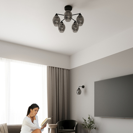Stropné závesné svietidlo 5x E27 Luster Oval Black Moderné svietidlo Sollux
