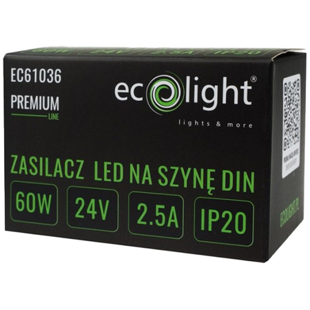 Napájací zdroj na DIN lištu pre LED pásky 60W 24V 2,5A IP20 PREMIUM Ecolight