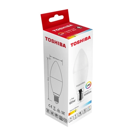 LED žiarovka E14 C37 7W = 60W 806lm 3000K teplá biela 220° Milky TOSHIBA