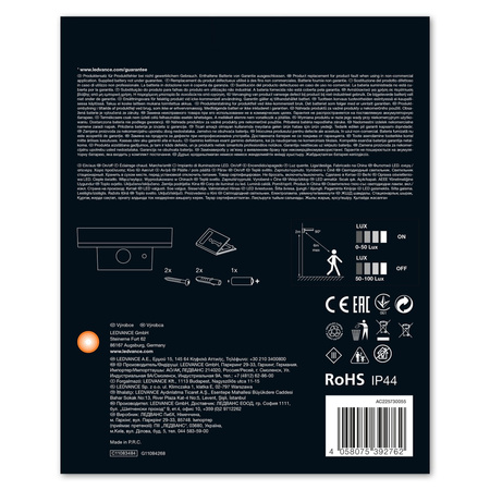 LED 6W 400lm 3000K IP44 čierna so senzorom pohybu a súmraku Endura Ledvance vonkajšie nástenné svietidlo