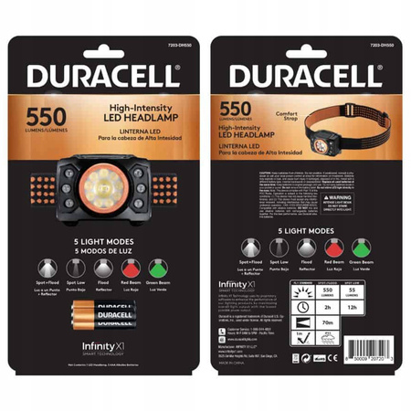 LED čelovka na batérie 3xAA 550lm 3 režimy DURACELL