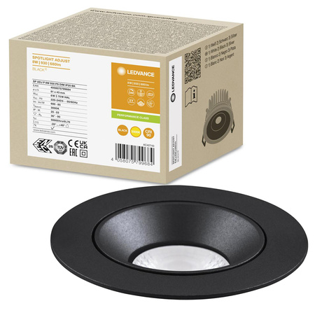 LED zapustené stropné zapustené bodové svietidlo 8W 680lm CCT Stmievateľné LED Spot Black Air Adjust Ledvance