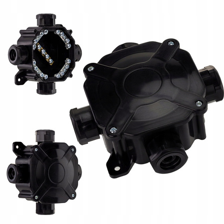 PG16 75x75x33mm Hermetická inštalačná krabica na povrch s vývodkami čierna PAWBOL