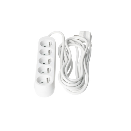 Predlžovací kábel Zástrčka 5x uzemnená zásuvka Napájací pásik 5 m biely Linea Kobi