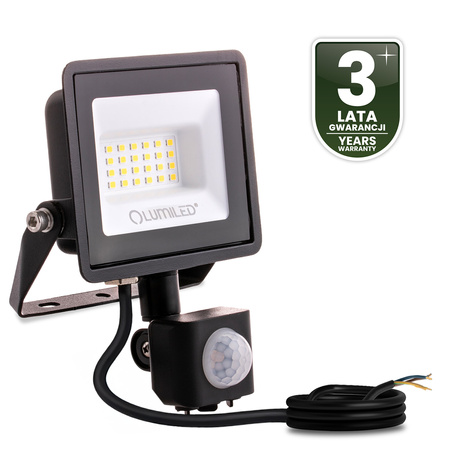 LED reflektor ZUNA2 20W 1800lm 6500K IP44 Black Senzor pohybu LUMILED