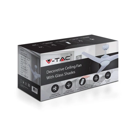Stropný ventilátor 35 W s integrovaným svetelným zdrojom LED CCT a diaľkovým ovládaním RF 3 ramená Biely 130 cm VT-6055-3 V-TAC