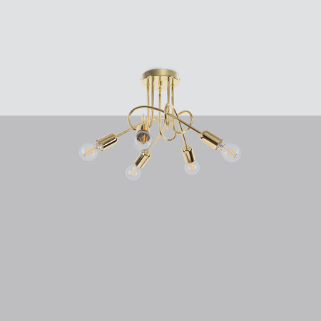 Sufit Lamp Surface-mounted Hanging 5x E27 Luster Irregular Gold Gloss Industrial Full Sollux