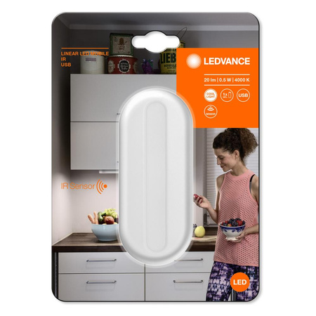 LED svetelný pásik pod skrinku 0,5 W 20lm 4000 lm neutrálna biela so senzorom pohybu batérie biely lineárny Ledvance