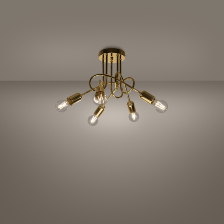 Sufit Lamp Surface-mounted Hanging 5x E27 Luster Irregular Gold Gloss Industrial Full Sollux