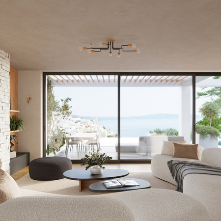 Luster Stropné svietidlo 4x E27 Prírodné drevo Čierna Timbo Peach Puff SL.1669 Sollux