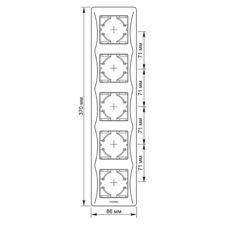 Horizontálny rám pre zásuvky Päťnásobná povrchová montáž čierna BINERA VIDEX