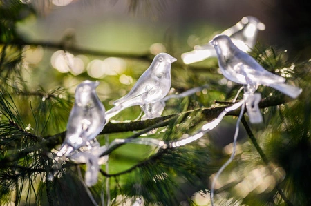 Solárna záhradná svetelná reťaz Birds On Clip 3,2 m IP44 Warm