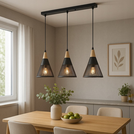 Stropné svietidlo Masterled 3x E27 čierno-hnedé závesné svietidlo Hira