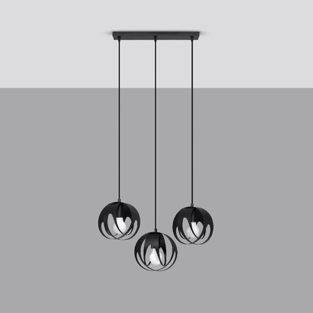 Stropné závesné svietidlo 3x E27 sférické čierne Moderné svietidlá Sollux