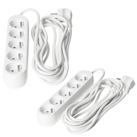Predlžovací kábel Zástrčka 5x uzemnená zásuvka Napájací pásik 5 m biely Linea Kobi