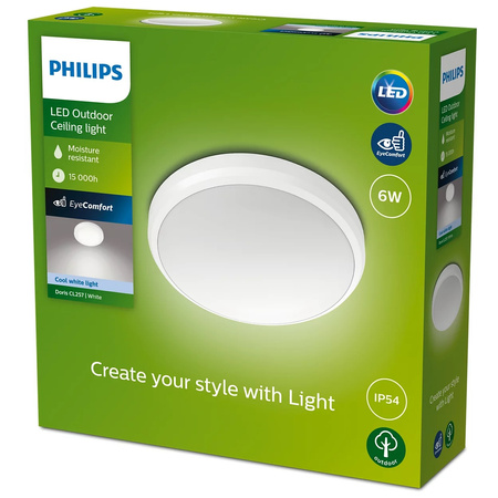 Záhradný plafón LED 6W 640lm 4000K IP54 Vodotesná biela Doris Philips