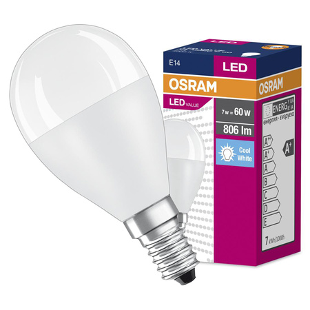 LED žiarovka P45 guľka E14 6,5W = 60W 806lm 4000K neutrálna biela 150° VALUE CLASSIC Osram