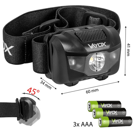 Nabíjacia čelová baterka 100lm LED + 2x LED VA0178 VAYOX