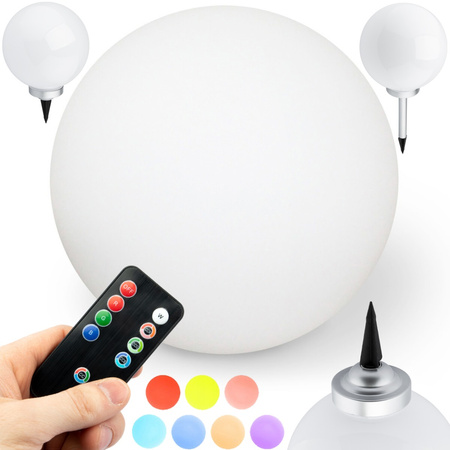 LED solárne záhradné svietidlo RGB BALL 30 cm bielo-strieborné + diaľkové ovládanie