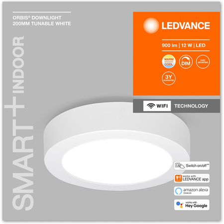 LED SPOT 12W 900lm stmievateľný CCT okrúhly 20cm biely SMART+ WiFi Downlight Ledvance zapustené panelové svietidlo