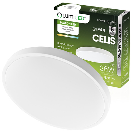 LED stropný plafón s povrchovou montážou 36W 4000K CELIS Round IP44 White Ring ALS LUMILED