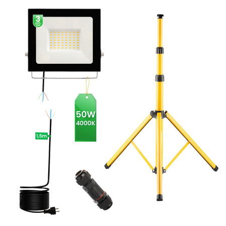 LED reflektor ZUNA2 Halogénová lampa 50W 4000K na stojane + kábel + hermetický konektor LUMILED