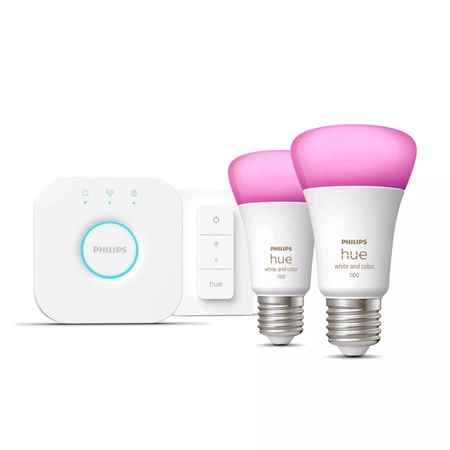 2x LED žiarovka E27 A60 11W = 75W 1055lm 2000-6500K CCT + RGB SMART Smart Bluetooth ZigBee White and Color Ambiance + Bridge Bridge + PILOT ovládač Philips HUE Starter Kit