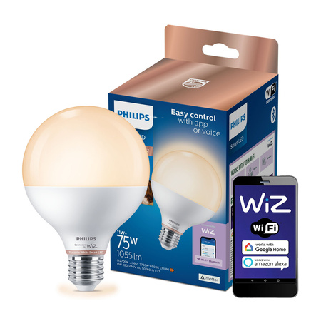 LED žiarovka E27 Sphere G95 11W = 75W 1055lm 2700-6500K TW Smart SMART WiFi Bluetooth App WiZ Philips