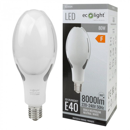 LED žiarovka E40 80W 8000lm 4000K neutrálna biela Rocket Ecolight