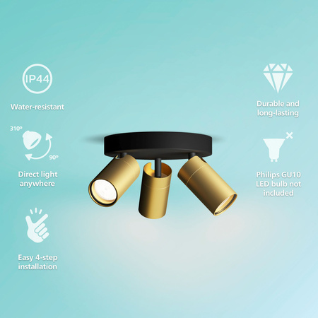 Reflektorové stropné svietidlo 3x GU10 IP44 medeno-čierne Kosipo Philips