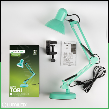 Stolová kresliaca lampa E27 TOBI Mint Lumiled + držiak na dosku