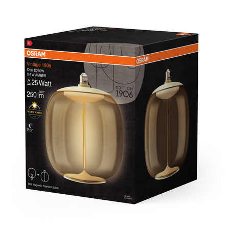 Dekoratívna LED žiarovka E27 3,4W = 25W 250lm 2700K teplá biela 320° Amber Filament Vintage 1906 Osram
