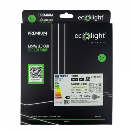 LED pásik COB 7W/m 735lm/m 320LED/m 12V 3000K, teplá biela IP67 Roll 5m Ecolight