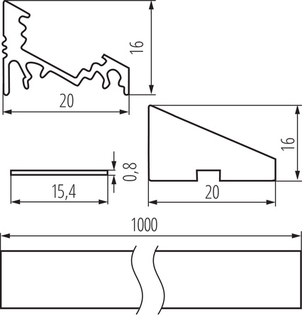 Hliníkový rohový profil pre LED pásik eloxovaný 1m PROFILO Kanlux